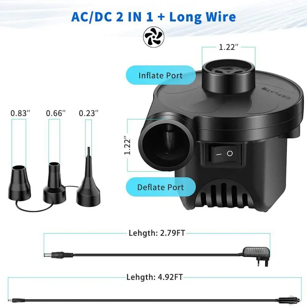 Новый электрический воздушный насос портативный с быстрой зарядкой и 3 насадками