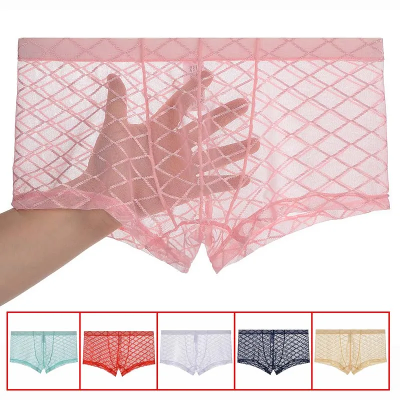 

new sexy Men's Underwear Man Boxer Summer Ice Network Mesh Breathable Sexy Youth Boxers Ventilate Shorts Four Shorts Cosy