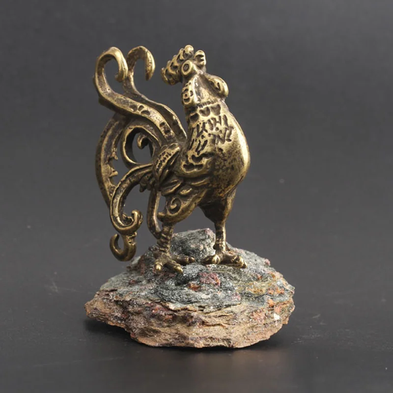 

Antique Brass Traditional Chicken Rooster Chinese Wealth Zodiac Sign Ornament decorao