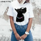 Футболка AMEITTE женская с коротким рукавом, Модный повседневный топ с принтом портрета шотландского терьера, белые футболки для девушек, на лето