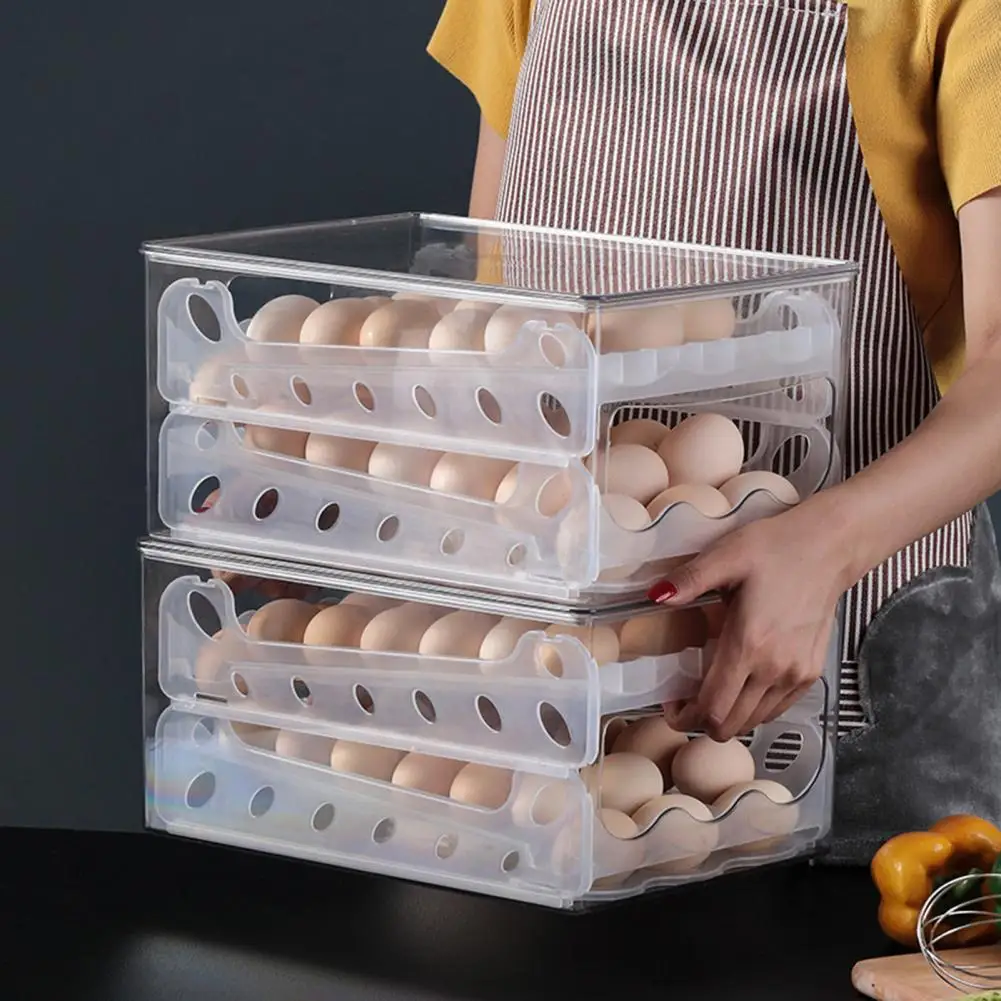

Double-layer egg rack automatic rolling transparent sliding household egg storage box