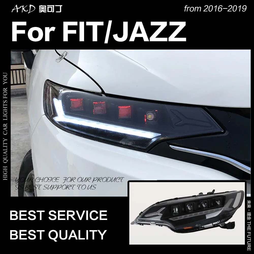 АКД стайлинга автомобилей фара для Fit Jazz фары 2014 2018 динамический сигнал