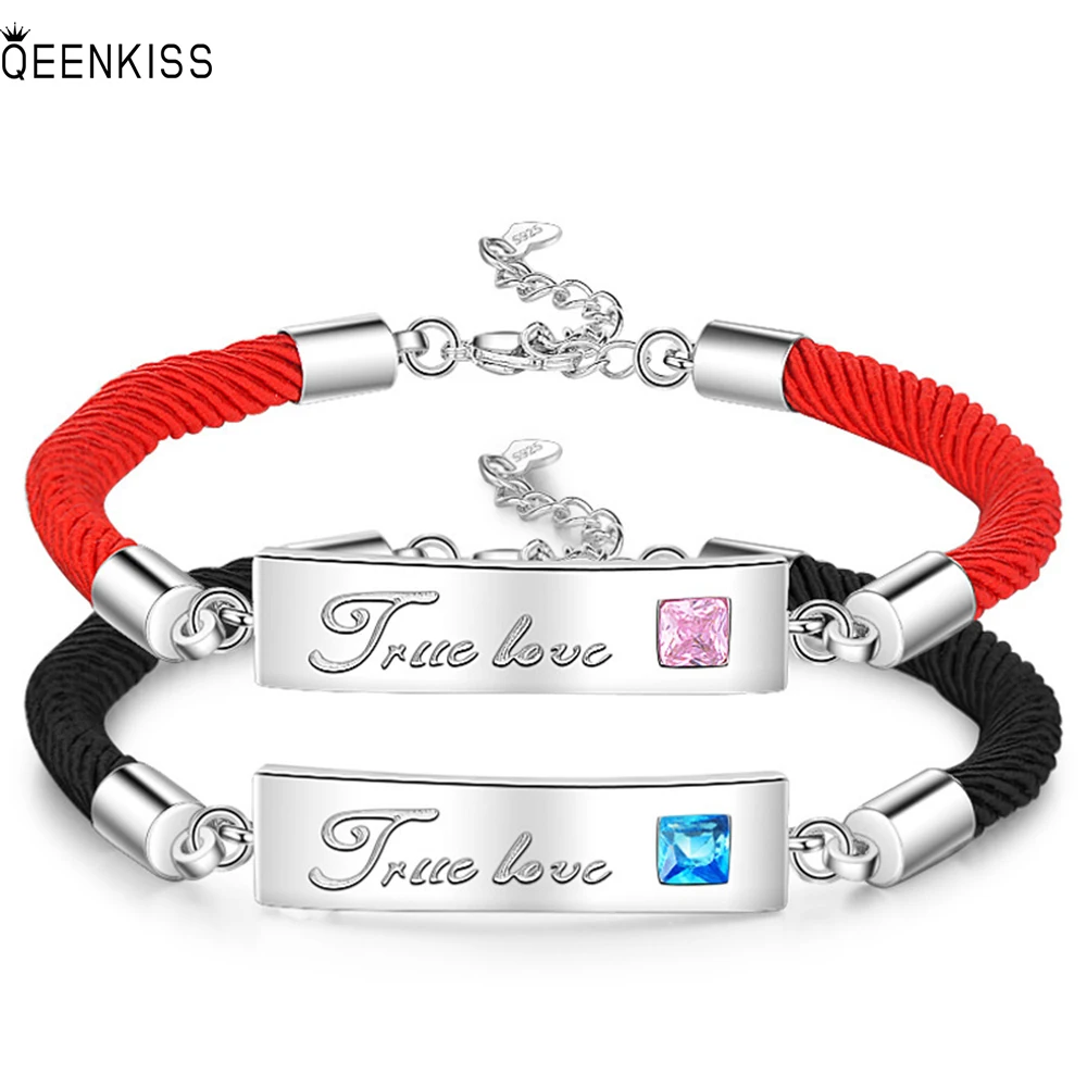 

QUEENKISS BT644 2022 Fine Jewelry Wholesale Fashion Couples Birthday Wedding Gift Square AAA Zircon 925 Sterling Silver Bracelet