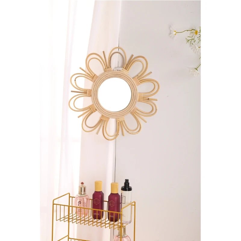 

Woven Rattan Dressing Mirror Innovative Art Decoration Makeup Mirrors Bathroom Bedroom Wall Hanging Mirror H3CC