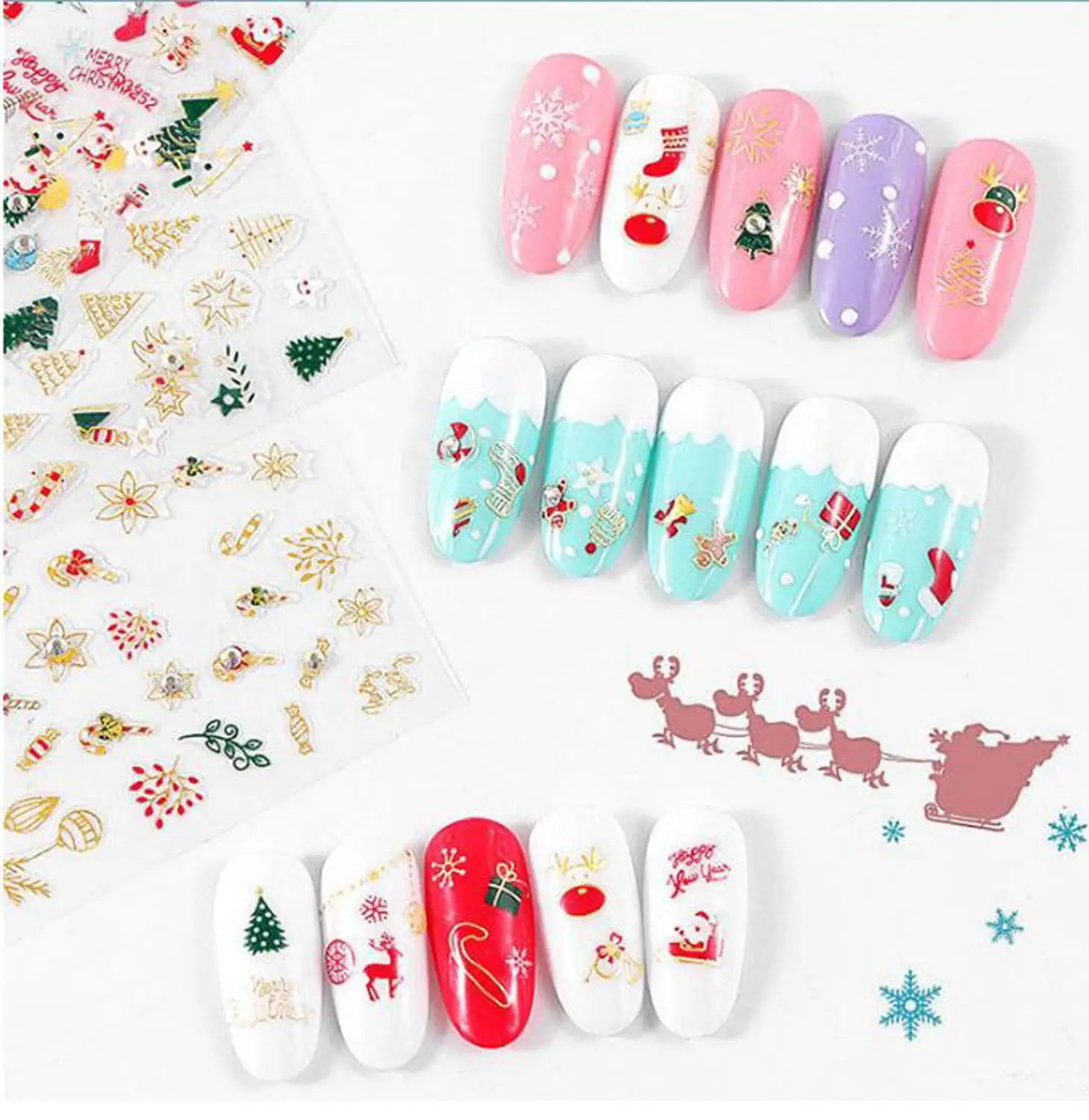10 шт Рождественский маникюр с дрелью стикер 3d Санта патч снежинки для ногтей
