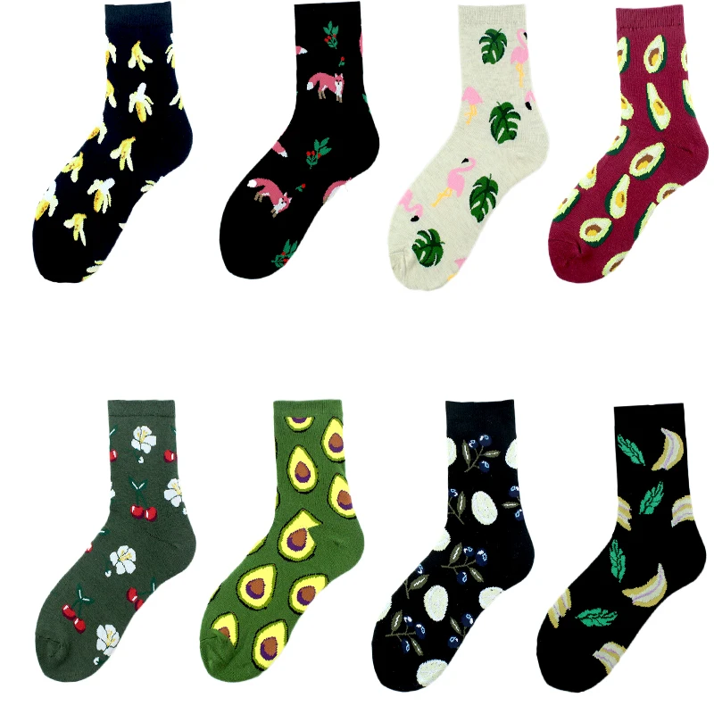 Милые носки с авокадо черникой фламинго банан ананас лимон женские Веселые