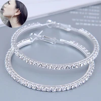 kymyad trendy crystal hoop earrings for women big round ear fashion jewelry silver color luxury statement earrings