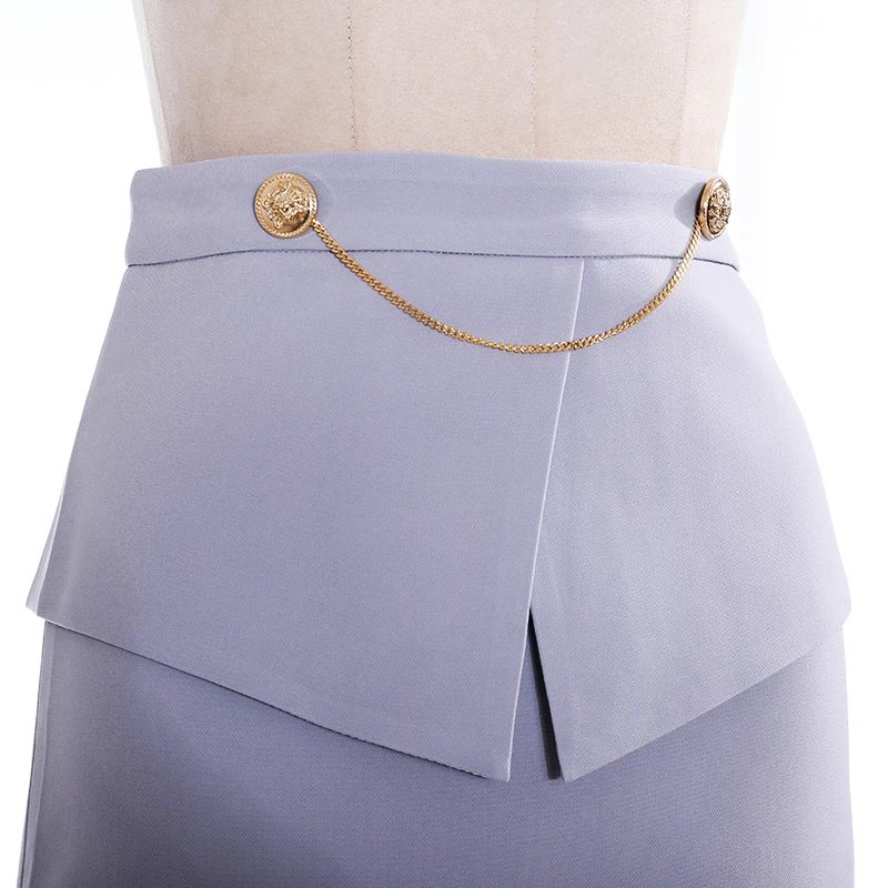 

[EAM] High Waist Black Slim Metal Chain Zipper Temperament Half-body Skirt Women Fashion Tide New Spring Summer 2021 1DD6427