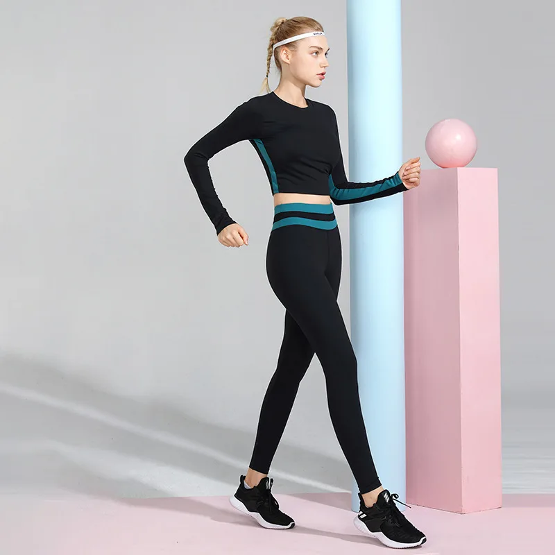 Women Fitness Clothing Yoga Set Padded Long Sleeve T-shirt Leggings 2Pcs Gym Slim Elastic Sports Suit Jogging Run Sportswear | Спорт и