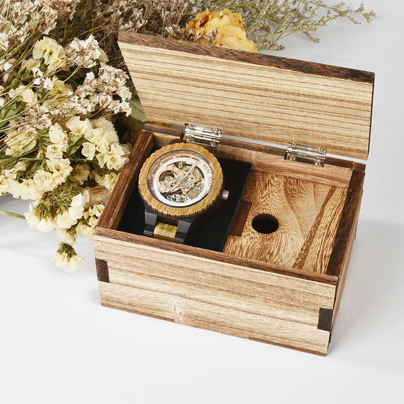 

BOBO BIRD Wooden Mechanical Watch Multi-Functional Wristwatch Luxury Retro Design Case Wood Box orologio uomo USA Warehosue OEM