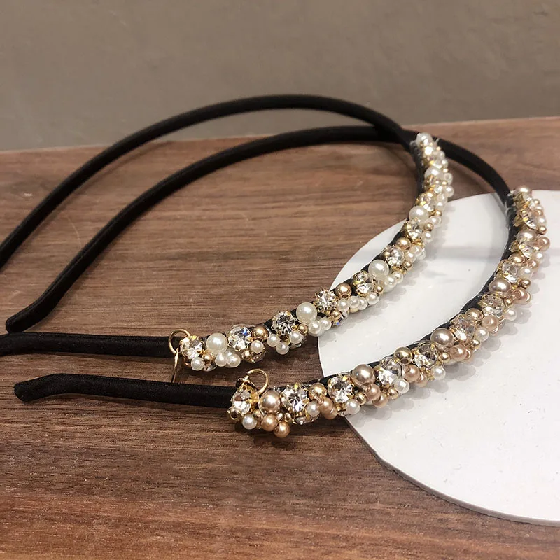 Korea Vintage Baroque Hairband Women White Champagne Rhinestone Headband Elegant Court Hair Accessories Hearwear Party Gifts |