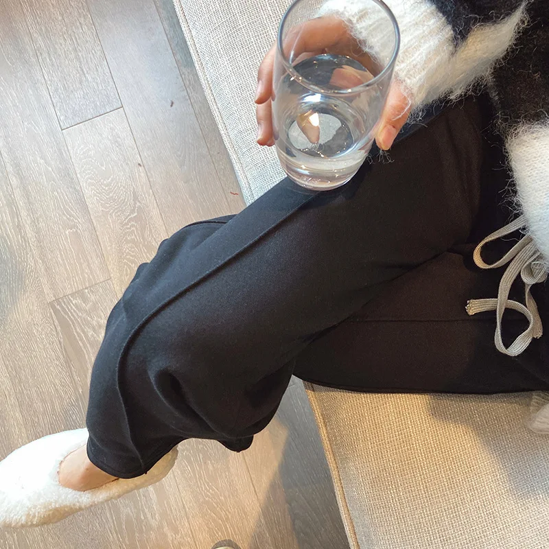 

2020 New Autumn And Winter Fashion Casual Solid Color Lace Up Loose High Waist Drawstring Wide Leg Pants Women C822