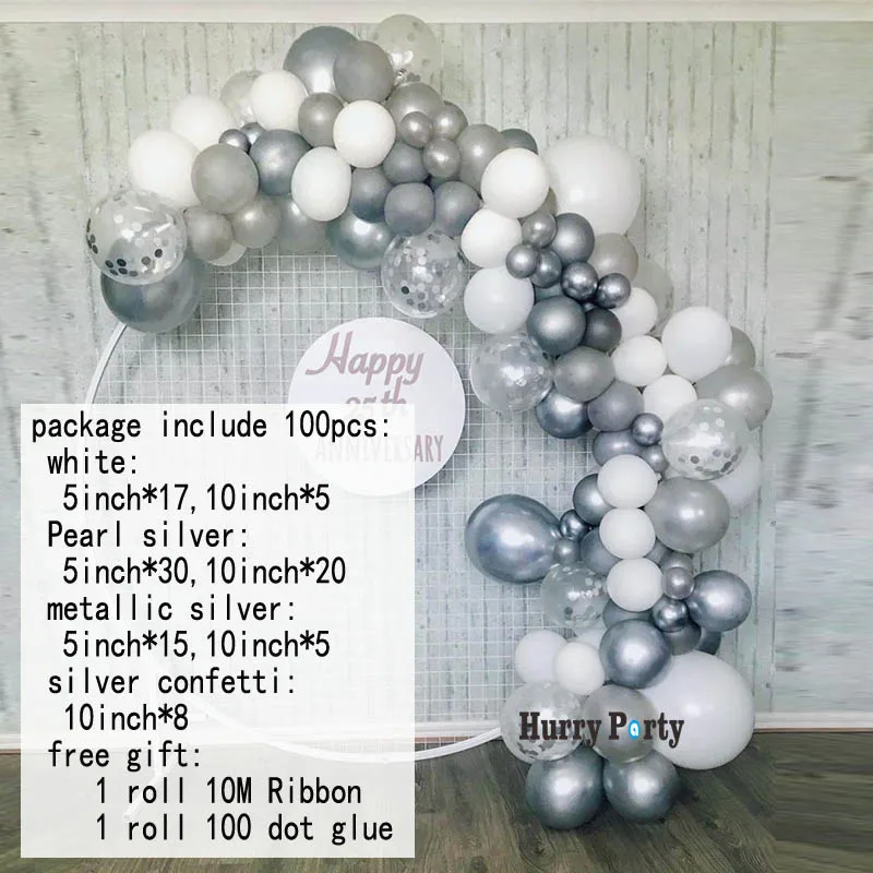 100 шт./компл. Diy 18-й день рождения воздушный шар гирлянда металлический Серебряный