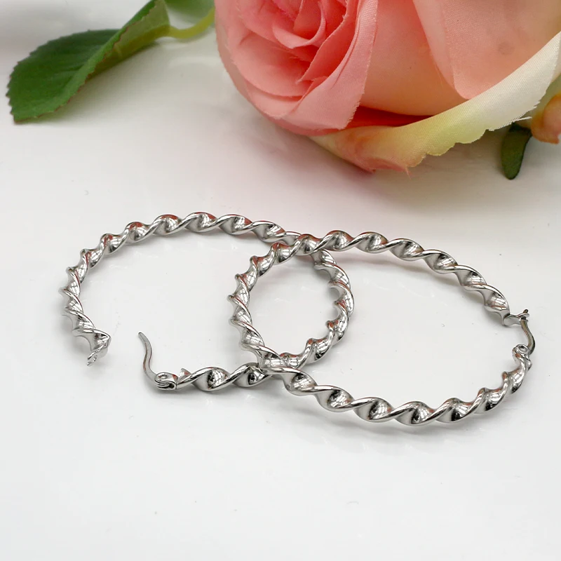 KLDY трендовые золотые крученые большие серьги из нержавеющей стали оптом