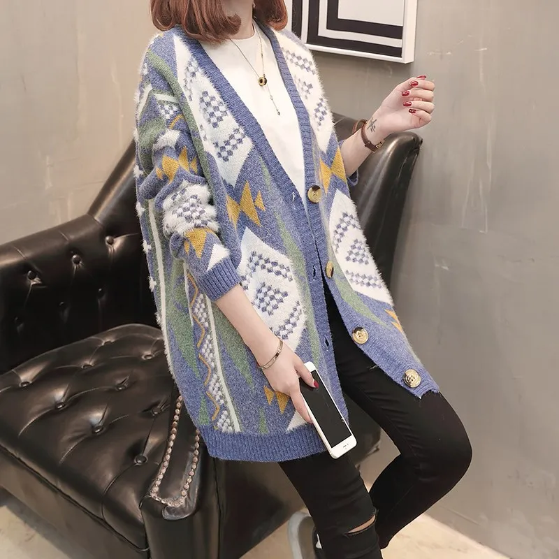 Женские свитера с этническим принтом сезон осень Новинка Женский вязаный свитер