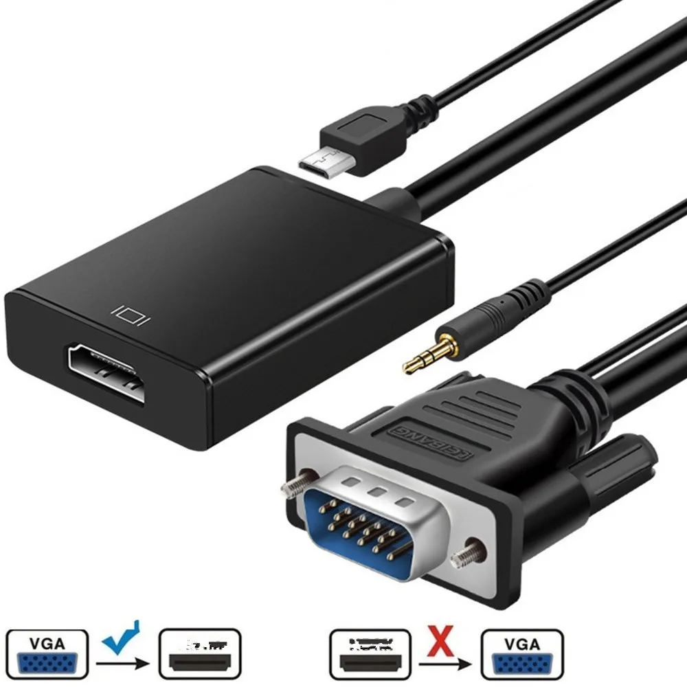 Адаптер VGA HDMI совместимый с аудиовыходом 1080PHDwith VGA2HDMI TV AV на HD видео кабель
