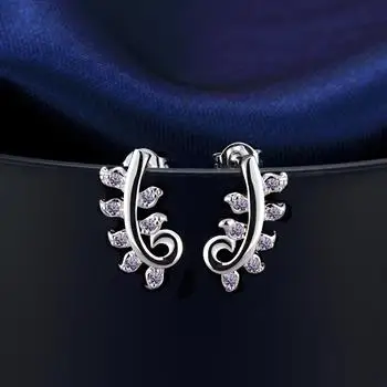 

Fashion Stud Earrings European Popular Leaf Earrings with Purple Zircon Women Jewelry SPE022-B