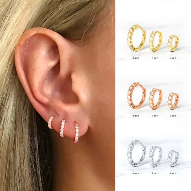 

6mm/8mm 925 Sterling Silver Circle Zircon CZ Hoop Earrings for Women Gold/Rose gold/Silver Small Round Earrings Fashion Jewelry