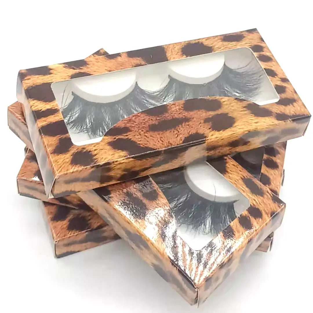 

NEW 1Pair fluffy lashes 25mm 5d mink lashes long thick natural false eyelashes vendors makeup mink eyelashes with leopard box