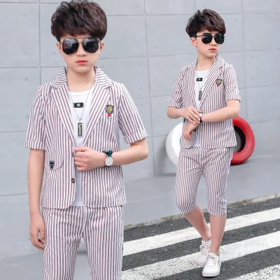 

New gentleman 5-11 years old boys summer fashion children striped suit boys three-piece children's suits