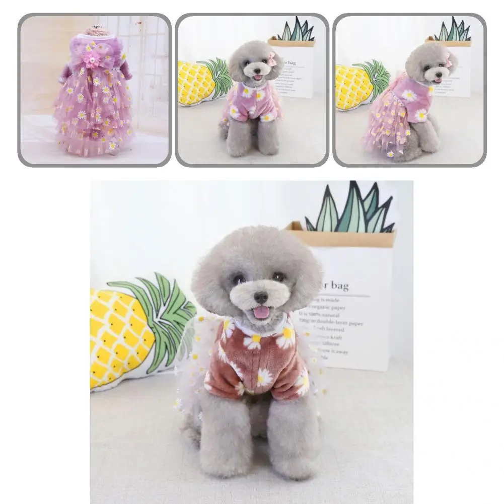

Lightweight Lovely Pet Dogs Cats Lace Mesh Dress Bright Color Pet Dress Faux Pearls Decor for Spring Festival