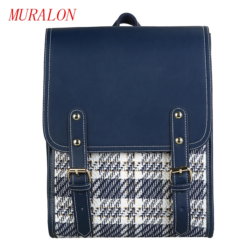 

Women's bag trends in 2021 High capacity Japanese retro check flap backpack Teenage stuff Shopping leather