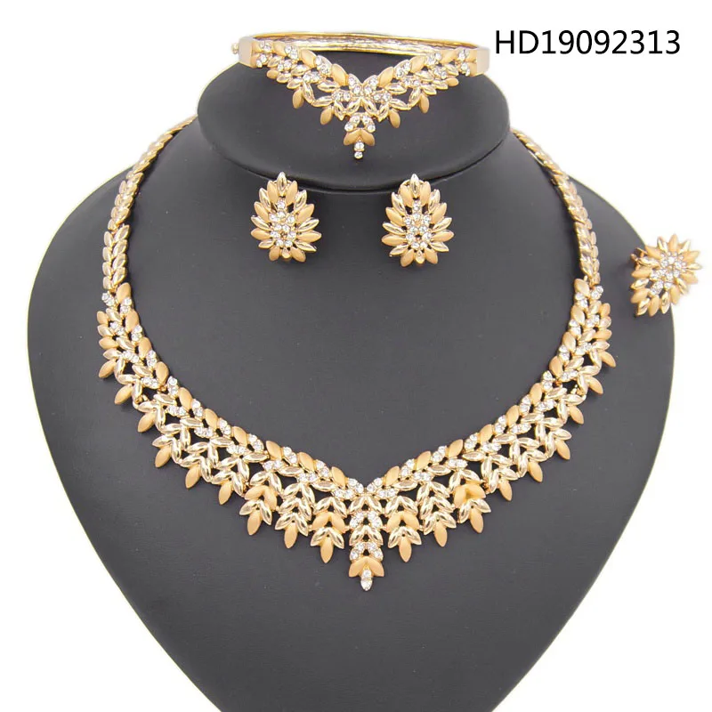 

Yulaili New Fashion African Gold Color Bridal Jewelry Sets for Woman Necklace Earrings Bracelet Ring Party Jewellery Accessories