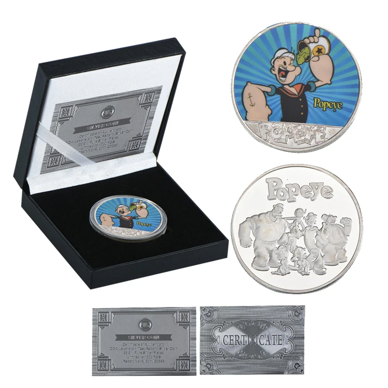 coin with box 1 WR Popeye Посеребренная металлическая копия монет мультяшный персонаж копия монеты коллекционные вещи Россия Подарки на день рождения сувениры - Цвет: coin with box 1