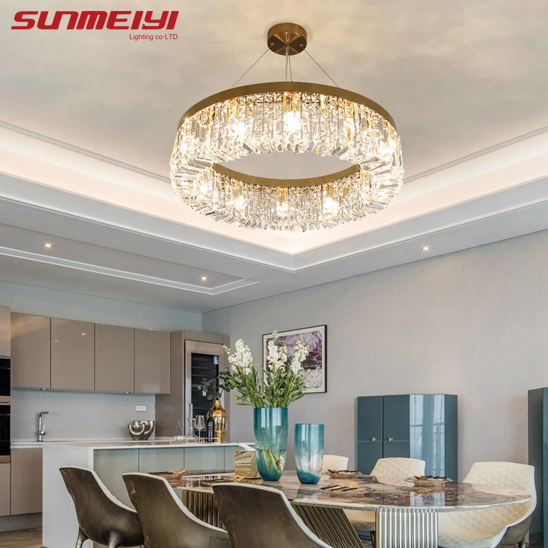 $156.04 Nordic Led Ceiling Lights Crystal Living room Lamp Gold Round Ceiling Indoor Hanging Lamp For Kitchen Bedroom lustre moderno