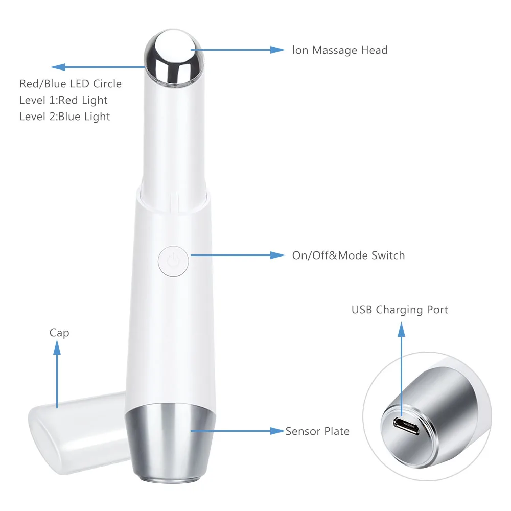 42 ℃ Электрический массажер для глаз перезаряжаемый вибрационный ионный лица