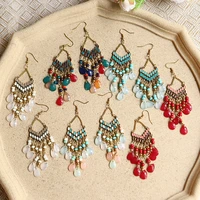 bohemian multicolor crystal beads drop earrings vintage classic ethnic long geometric earrings charm femme party wedding jewelry