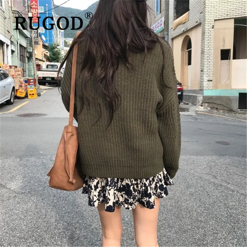 Женский кардиган RUGOD свободный однотонный с v-образным вырезом и рукавами зима 2019