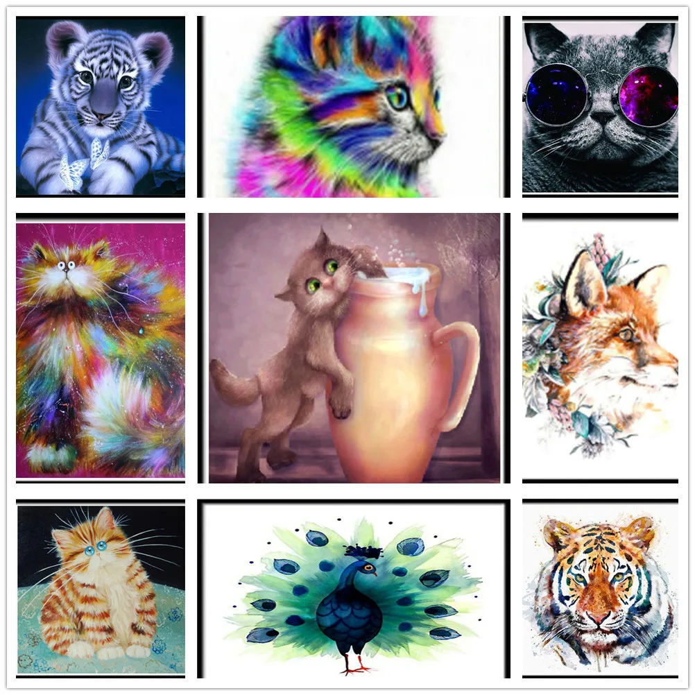 

5D DIY Full Round Landscape Diamond Painting Animals Tiger Cat Fashion Mosaic Cross Stitch Mosaic Home Decoration Wall Paste