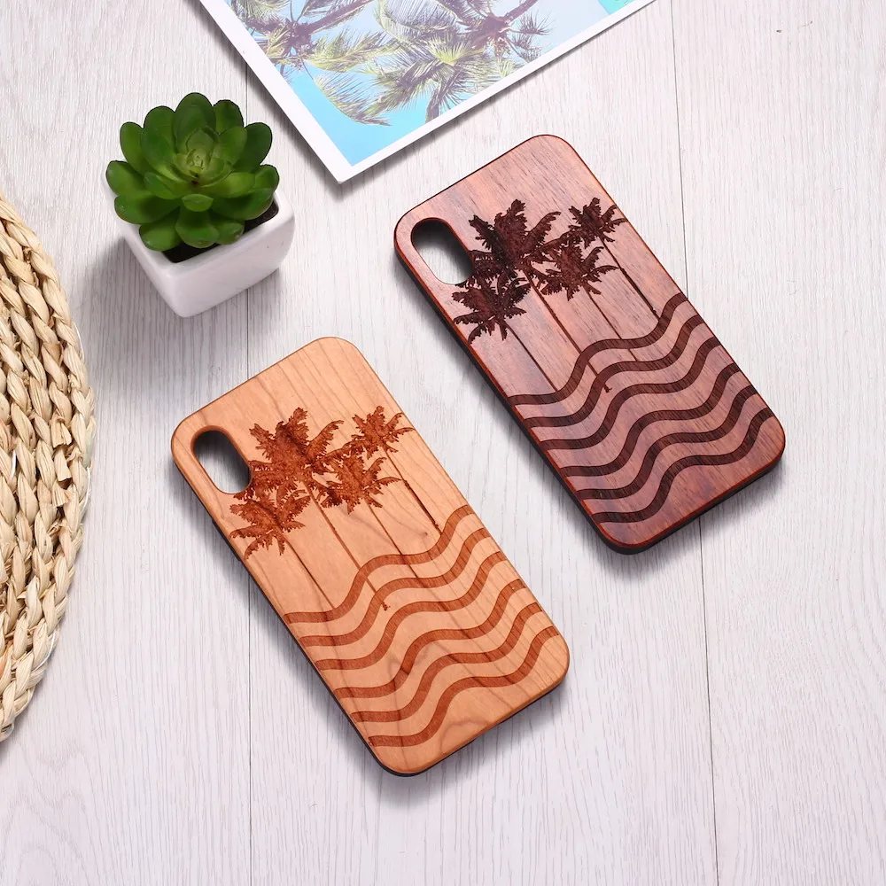 

Beach Wave Sand Palms Hawaii Engraved Wood Phone Case Coque Funda For iPhone12 6 6S 6Plus 7 7Plus 8 8Plus XR X XS Max 11 Pro Max