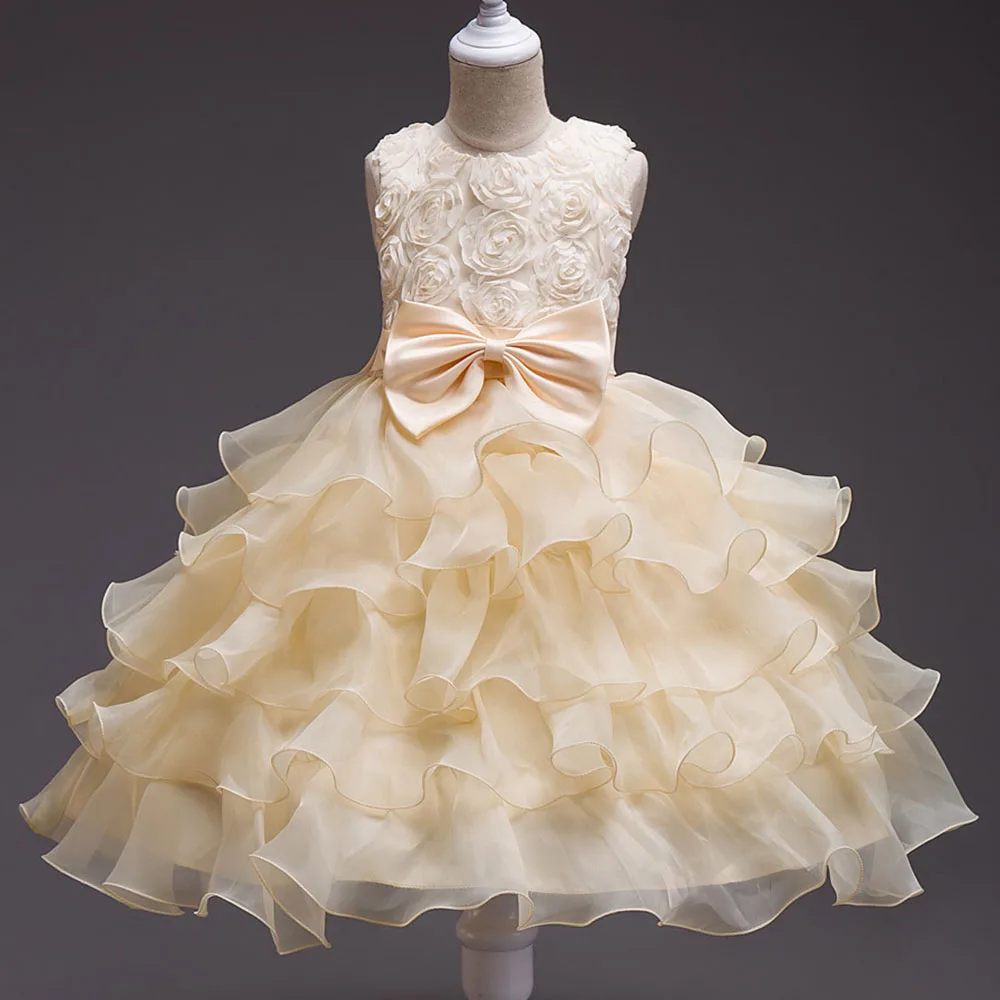 X024 Glitz Elegant Princess Pageant Gown Girl Short Dress Flower Fuscia Girls Wedding Party Dresses for Kids | Детская одежда и