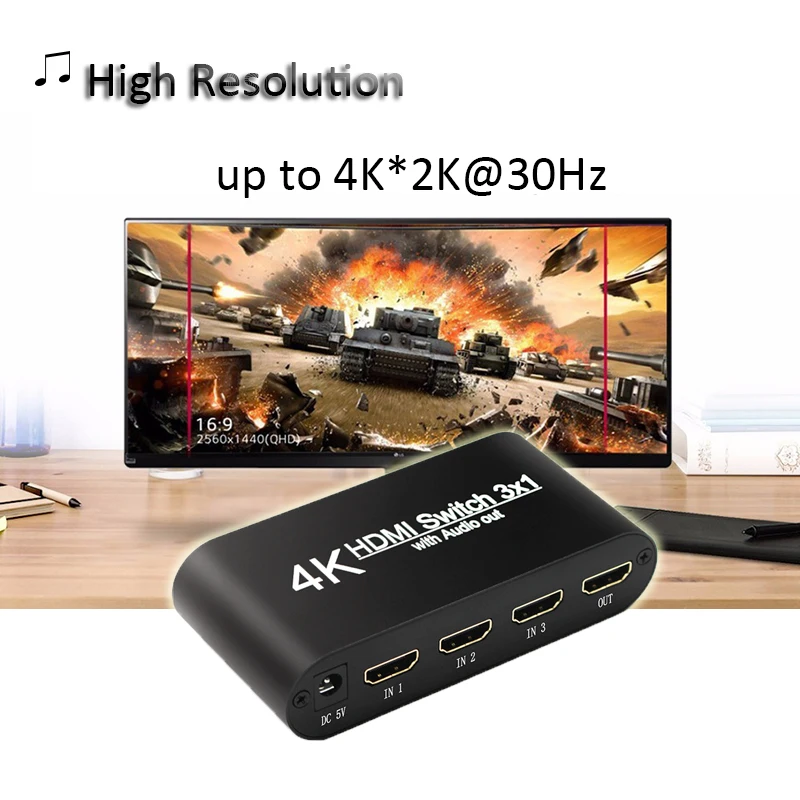 HDMI коммутатор 3x1 4K Аудио экстрактор с удаленным аудио Out3 в 1 переключатель