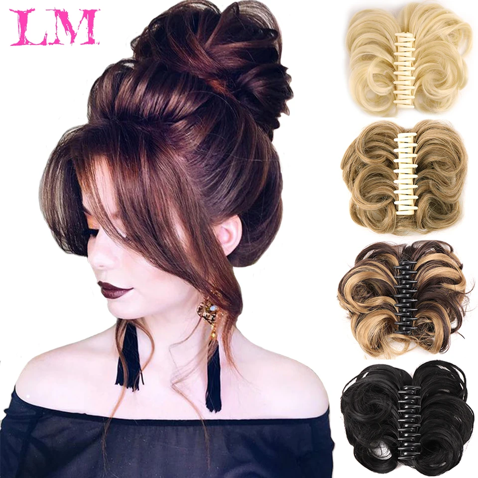 

LM спутанные кудрявые короткие синтетические волосы для наращивания шиньон с пончиком для гульки парик с зажимом для волос для женщин