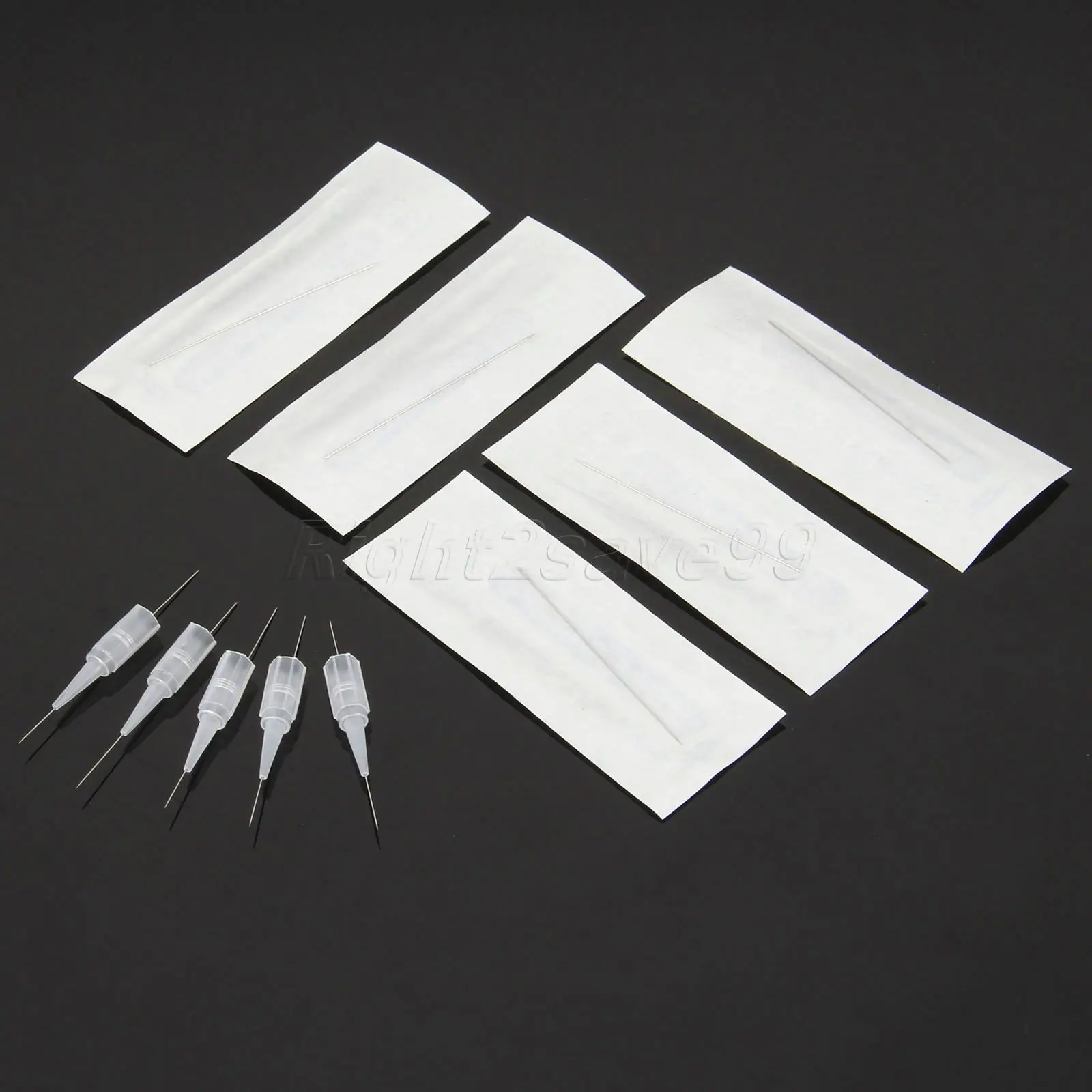 50sets 1R Tattoo needles(0.35mm) and 50pcs tips For Permanent Makeup Eyebrow needles Eyeliner pins round mouth caps Supply | Красота и