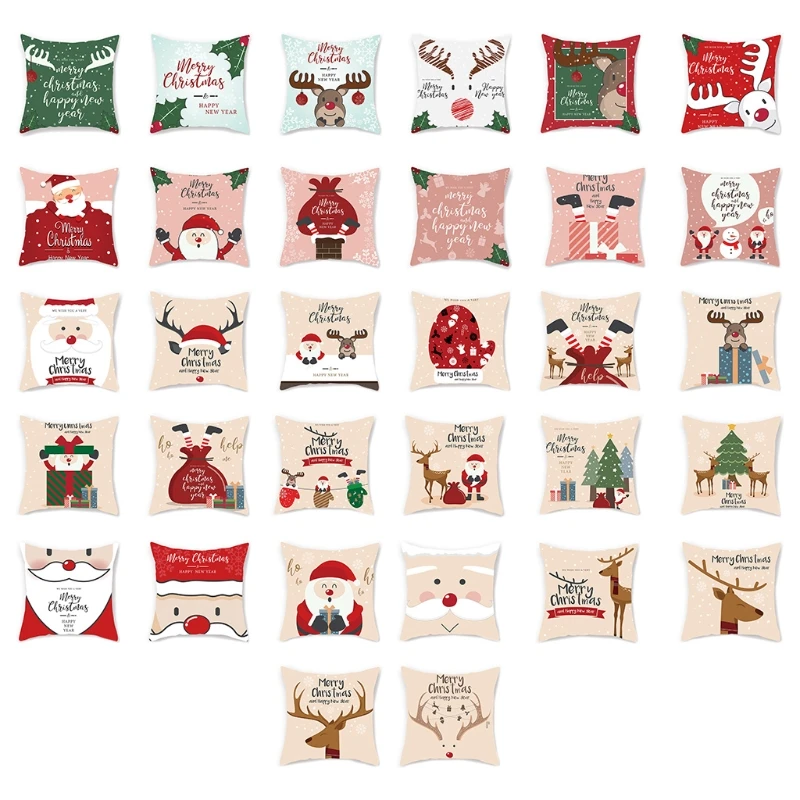 

Merry Christmas Cushion Cover Santa Claus Elk Decorative Pillow Throw Sofa Case for Home Living Room Decoration