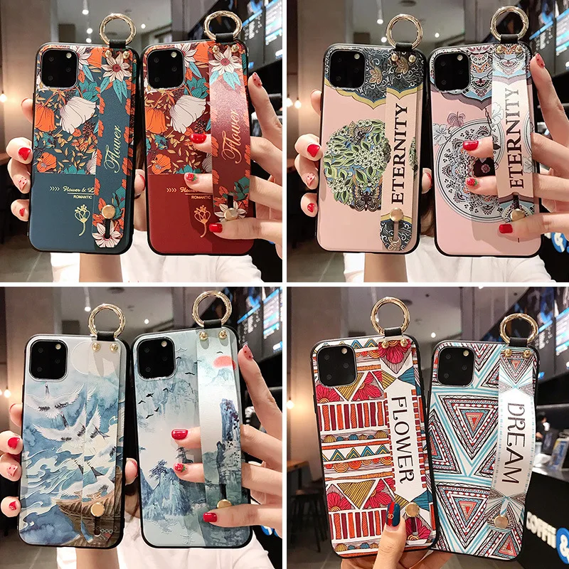 

Wristband Retro flower soft case for iphone 11 pro x xs max xr 8 7 6 6s plus SE 2020 silicone phone cover 3D relief coque fundas