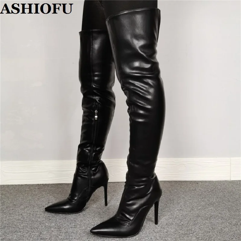 

ASHIOFU Elegant Handmade Women's High Heel Boots Real Photos Party Prom Over-the-knee Boots Female Evening Winter Fashion Boots