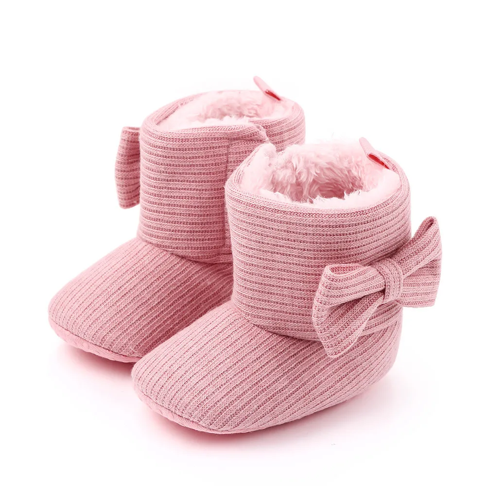 

0-18M Baby Girls Boys Snow Boots Soft Sole Anti-Slip Crib Shoes Winter Warm Cozy Bowknot Booties
