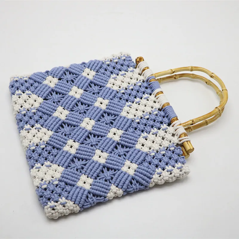 

Retro Handmade Cotton Woven Bag Natural Bamboo Portable Beach Bag 2021 NEW Female Bag Travel Straw Bag C265659