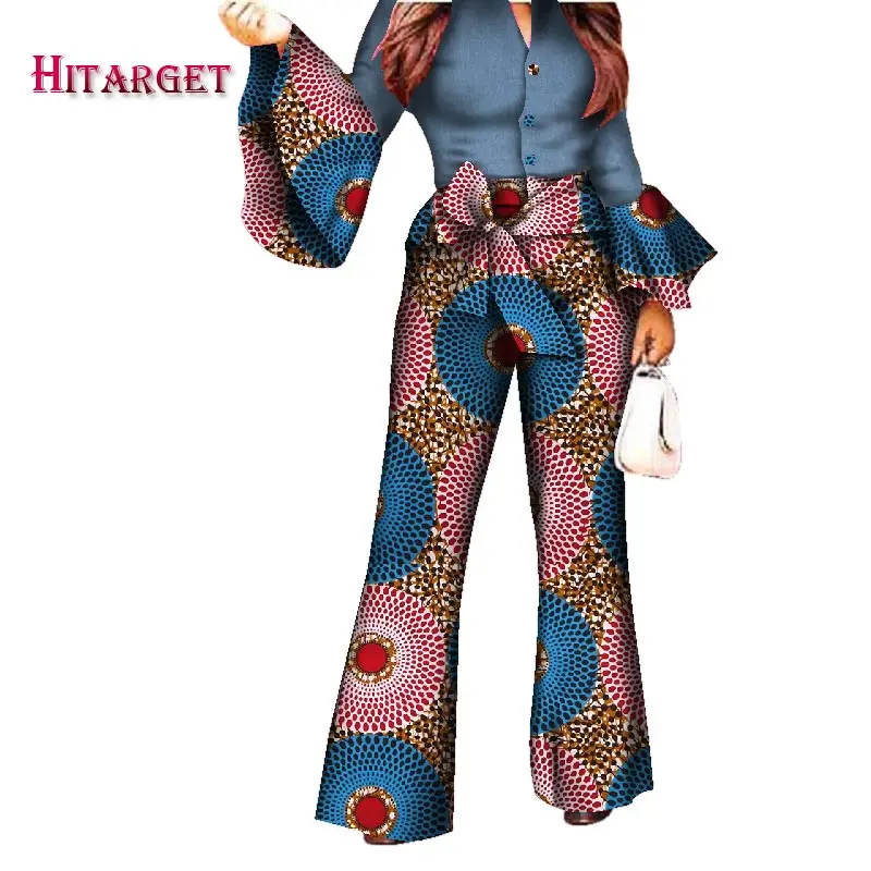 Комплект женских брюк с Африканским принтом комбинезон V образным вырезом