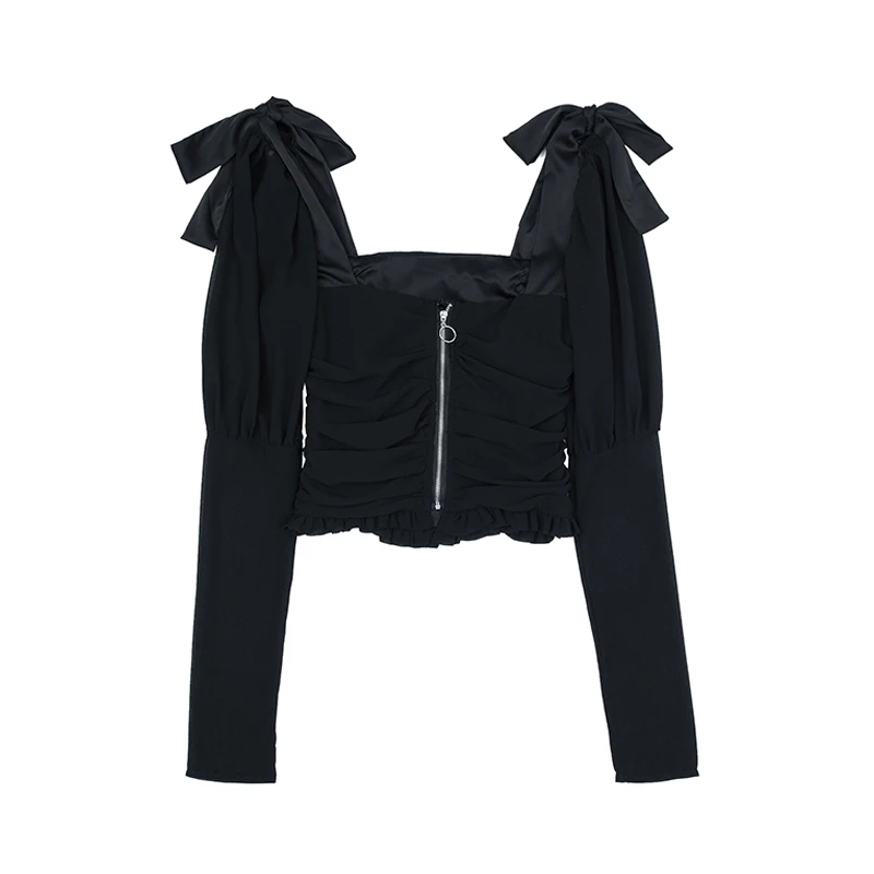 Женская однотонная блузка с длинным рукавом и V-образным вырезом | одежда