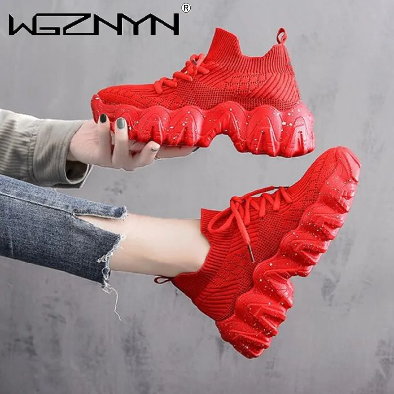 

Hot Sales Womens Sneakers Red Chunky Shoes for Women Casual Shoes Spring 2020 High Top White Sneakers Sapatos De Mujer Platform