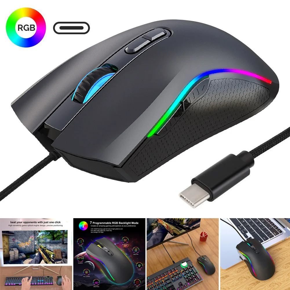 

Wired Mouse 6 Adjustable DPI 7 Key Macro Programming RGB Light Office PC Game Mice GDeals