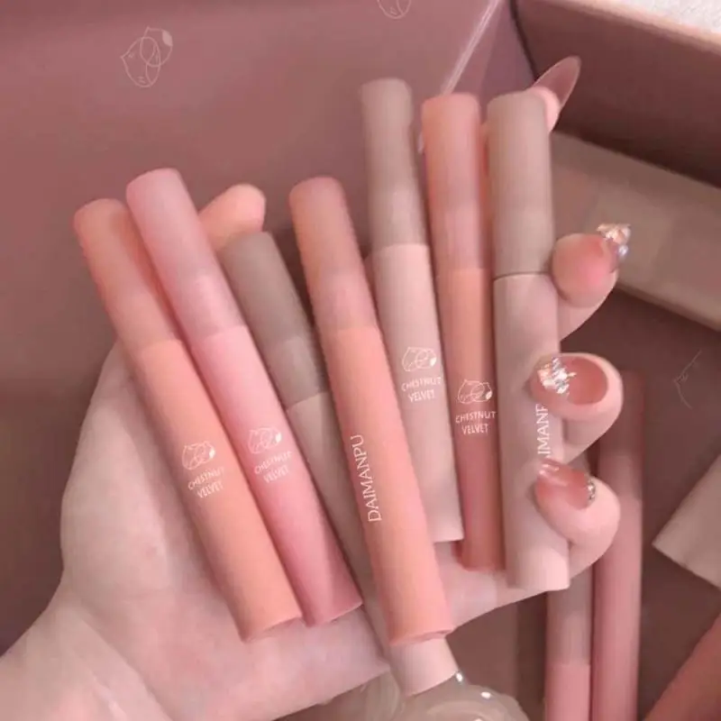 1pc 12 Colors Velvet Matte Lipstick Long Lasting Waterproof Chestnut Lip Stick Red Liquid Lip Gloss Korean Cosmetic Makeup TSLM2