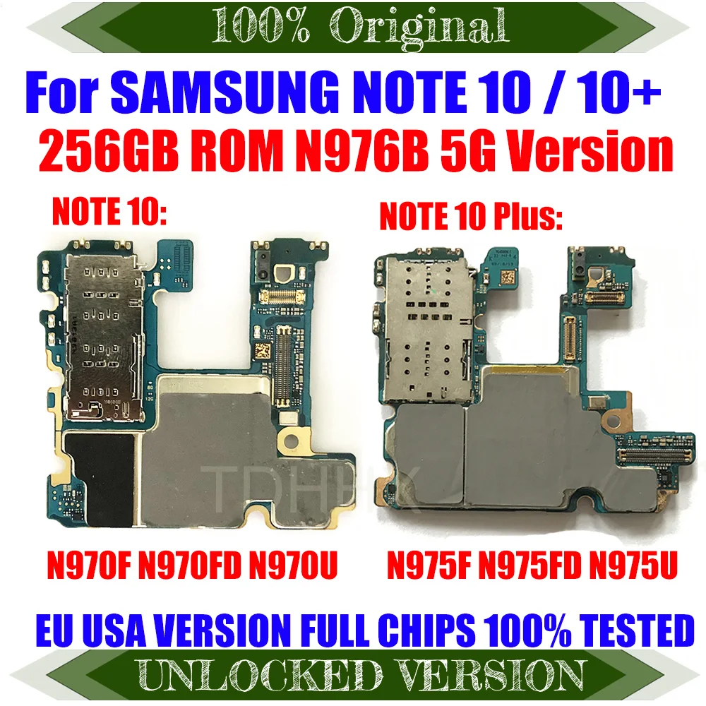256G Unlocked For Samsung Galaxy Note 10 N970F N970FD N970U NOTE Plus N975F N975U N975FD N976B Logic Board Motherboard | Мобильные