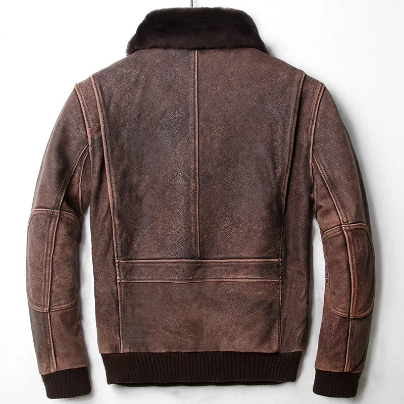 

Brown 2020 Vintage Men A2 Pilot Leather Jacket Wool Collar Size XXL Genuine Thick Cowhide Russian Aviator Coat FREE SHIPPING